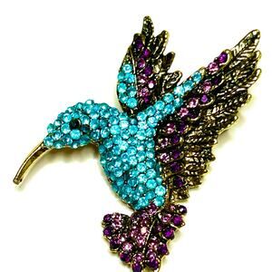 Hummingbird Brooch Blue Purple Gold Vintage Vtg Pin S16